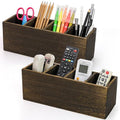 Dicunoy 2 Pack Wooden Pencil Holder for Desk, Rustic Wood Remote Control Holder Caddys, Retro Table Organizer with 4 Compartments for Art Supplies, Pen, Home, Office, School Classroom