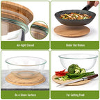 Stackable Space-Saving Set of 5 Nesting Glass Bowls with Bamboo Lids for Foodprep, Storage, Baking, Mixing & Cooking, Microwave & Oven Safe BPA Free Heat Resistant Inert Borosilicate Glass - color: 5 Mixing Bowls with Bamboo Lids