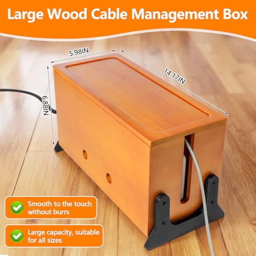 Wooden Cable Management Box,Cord Hider Box,Power Strip Cord Organizer Box for Office,Living Room,Bedroom,Magnetic Lid Design,Cable Organizer for Desk, TV Wires Cable Storage,Wire Management