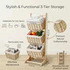 Three-Tier Floor-Standing Storage Rack, Hand-Woven Storage Basket, Vertical Storage Rack, Retail Display Rack Diaper Storage Suitable for Bathroom, Kitchen, Laundry Room, Living Room