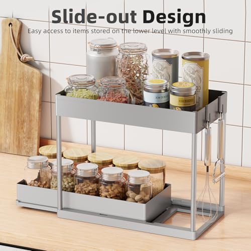 Simple Trending Under Sink Organizer 2 Pack, Sink Pull-Out Sliding Storage Cabinet, 2-Tier Under Shelf Organizer for Kitchen Bathroom, Grey - color: Grey, size: 2 pack
