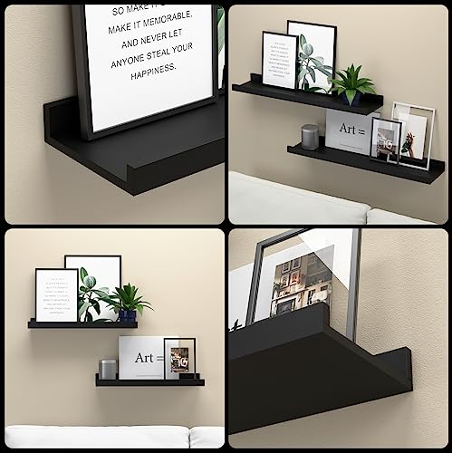 Boswillon Floating Shelves Wall Mounted Set of 2, Modern Black Wall Shelves for Storage with Lip, Display Picture Ledge Shelf for Wall Decor Bedroom Living Room Bathroom Kitchen - color: Black, size: 15.7 In