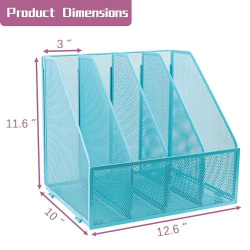 Desk Organizers, Metal Magazine File Holder with 4 Vertical Compartments Rack Binder File Organizer for Office Supplies, Home Workspace - Blue - color: Blue, size: 4 Compartments