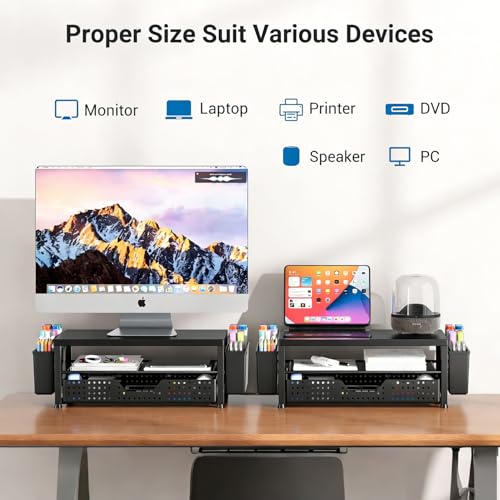 Monitor Stand Riser, Laptop Stand for Desk, Office Desk Organizer and Accessories, Computer Desktop Shelf with Drawer and Pen Holder, Printer Stand for Home, Office, Dorm (Black) - color: Black 2