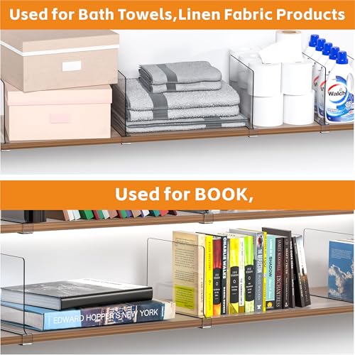 Yieach 4 Pack Clear Acrylic Shelf Divider for Closet Organization - 9.2″ Tall Closet Dividers for Wood Shelves,Cupboard,Vertical Shelf Separators in Closet for T-Shirt,Purse,Handbag,Sweater Organizer - size: Pack of 4