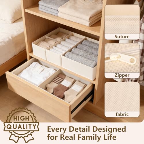 Drawer Organizer Clothes, 16 Pack Dresser Organizer Bins, Foldable Closet Organizers and Storage Fabric Dresser Bins, Shallow Drawer Dividers for Clothing, Underwears, Socks, Tie - color: off-white