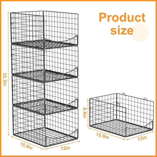 JKsmart 4-Tier Stackable Closet Organizer，Extra Large Clothing Cupboard Organizer System Clothes Storage Shelf- Closet Wardrobe Storage Bins for Jeans, Pants, Sweaters,Purse,t-Shirt Organization - color: Black, size: 4-Tier 15.9''W*12''D*35.4''H