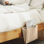 Bedside Storage Organizer with Pockets, Bedside Caddy, Table Cabinet Storage Organizer for TV Remote Control, Phones, Magazines, Tablets, Accessories, Living Room Office Chair Stowage Solution, Beige