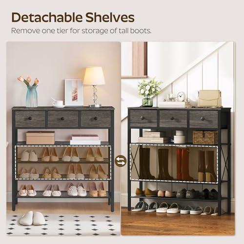 YATINEY 5-Tier Shoe Rack with 3 Drawers, Metal Shoe Organizer for 20 Pairs with Storage Shelves and Wooden Top, for Entryway, Hallway, Foyer, Closet, Charcoal and Black SS35BC - color: Charcoal + Black, size: 5 Tiers (37.6"H)