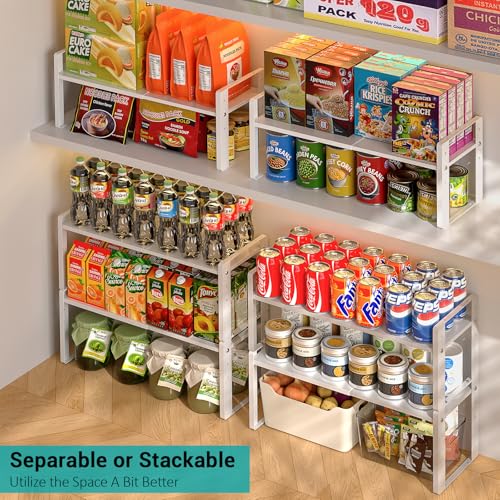 2 Pack Expandable Cabinet Organizer Shelves, 88lbs High Weight Capacity, Stackable Heavy-Duty Metal Storage Rack, Adjustable Cabinet Shelf for Kitchen, Pantry, Cupboard, Under Sink, White - color: White, size: 2 Pack