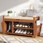 oakvivo 39.4in Shoe Bench with 2 Side Holder, 3 Tier Bamboo Entryway Bench with Storage, Shoe Rack Bench Organizer with Cushion for Entryway Hallway Living Room, Holds up to 330lbs - size: 39.4 inch