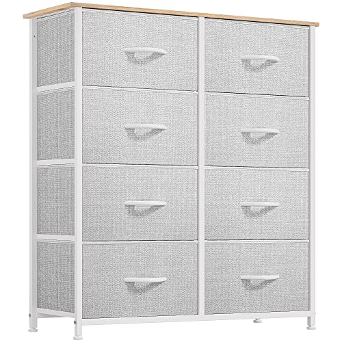 YITAHOME Dresser for Bedroom, Fabric 8 Drawers, Tall Dresser with Fabric Bins, Storage Tower Unit, Chest of Drawers for Living Room, Hallway, Closets - color: Light Grey-white Handle(new 2025)