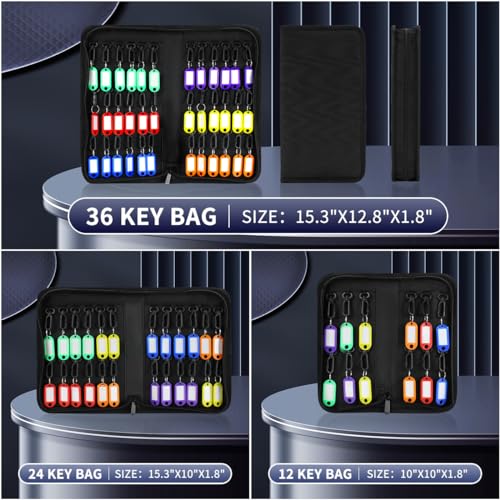 Portable Zippered Key Case,Organizer Waterproof Key Binder with 36 Key Hooks and Tags,Portable Key Storage for Rental Management Real Estate Sales Hotel Executives and Car Service - size: 36 Keys