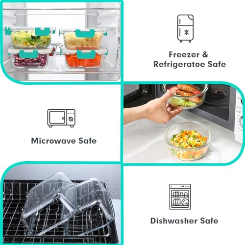 VERONES 30 Pieces Glass Meal Prep Containers Set, Stackable Glass Food Storage Containers with Lids-Airtight Lunch Containers，for Microwave, Oven, Freezer & Dishwasher,Green - color: Green