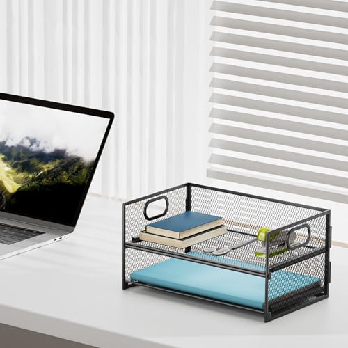 Marbrasse 2 Tier Paper Organizer Letter Tray, Mesh File Organizer with Handle, Paper Sorter Desk Organizer for Home Office Supplies - 2P - color: 2 Tier Black-2p