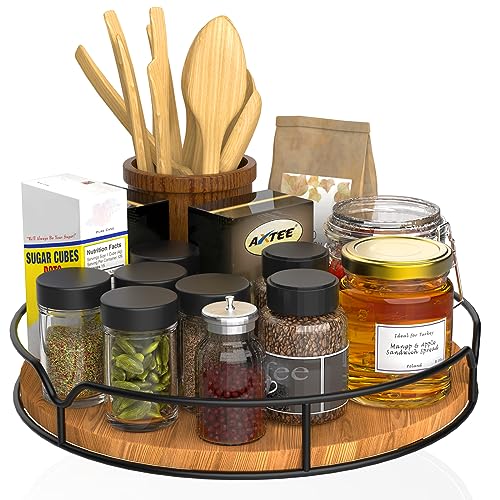 Lazy Susan Turntable Organizer for Cabinet Pantry Kitchen Countertop Refrigerator Cupboard, Pine Wood, 9", Carbonized Black - color: Carbonized Black, size: 9''
