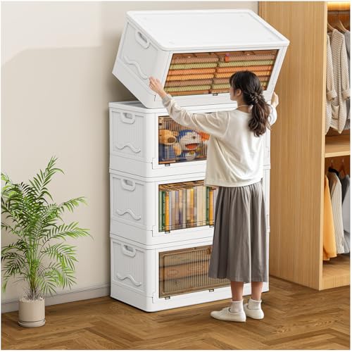 CTSNSLH 4 Tier Plastic Storage Bins with Lids 102QT - Stackable Storage Bins with Wheels, Organizers and Storage, Plastic Storage Cabinet Organization and Storage for Living Room,Office,Dorm - size: 102Qt 4-Tier&4 Lids