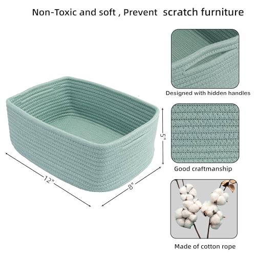 XUANGUO Small Woven Storage Baskets 12“X8”X5“ Decorative Rope Bins for Organizing Shelves, Closets, and Toys, Empty Gift Baskets, Cute Organizer Basket for Home and Office (green, regular) - color: green, size: regular