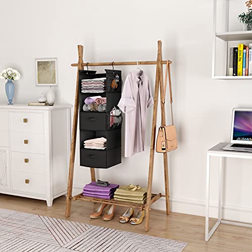 MAX Houser 5 Tier Shelf Hanging Closet Organizer, Cloth Hanging Shelf with 2 Sturdy Hooks for Storage, Foldable (Black-D2) - color: Black-d2