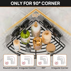 LEVERLOC 2 Pack Strong Suction Cup Corner Shower Caddy, Large Capacity Removable Bathroom Organizer, Stainless Steel Rustproof Shower Shelves with Hook, Drill-Free Wall Mounted Suction Basket, Black - style: Corner 90°, Black