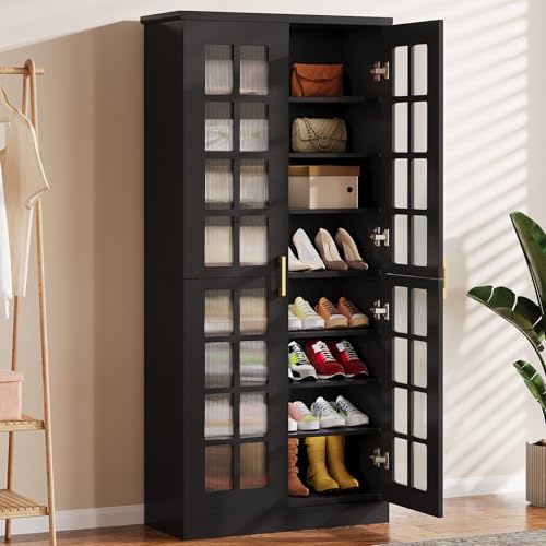 Tribesigns Tall Shoe Cabinet with Doors, 8-Tier Shoe Storage with Adjustable Shelves, Modern Shoe Organizer Shoe Rack Cabinet for Entryway, Hallway, Closet, Living Room, Black - color: Black