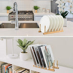 INNERNEED Bamboo Wooden Dish Rack, Vertical Plate & Lid Organizer for Kitchen Cabinet or Countertop, Drying Stand for Dishes, Cutting Boards - size: Pack of 1