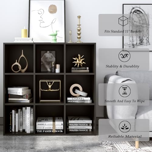 OSCHF 9-Cube Storage Shelf Bookcase - Wooden 3-Tier Free Standing Open Bookshelf for Home and Office, Organizer Cabinet in Black - color: Black, size: 9-Cube