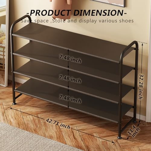 INGIORDAR Shoe Rack 4 Tier Long Storage Organizer Wide Metal Shoe Shelf for Closet Entryway Brown - color: Brown, size: 4 Tier