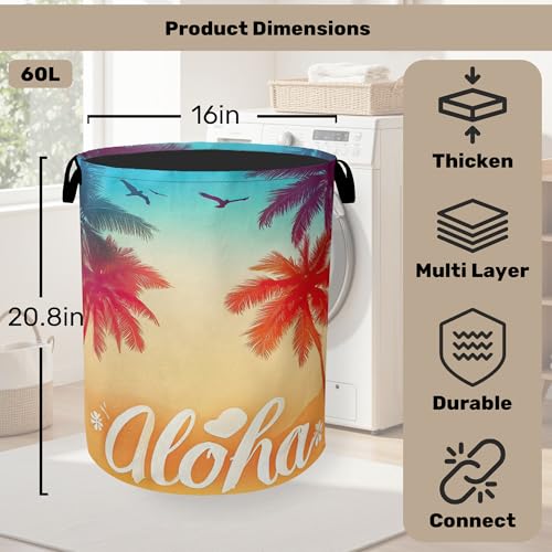 Hawaiian Sunset Foldable Canvas Laundry Basket with Handles - Storage Organizer, Heavy Duty for Home，Bedroom, Dorm, Bathroom - color: Hawaiian Sunset