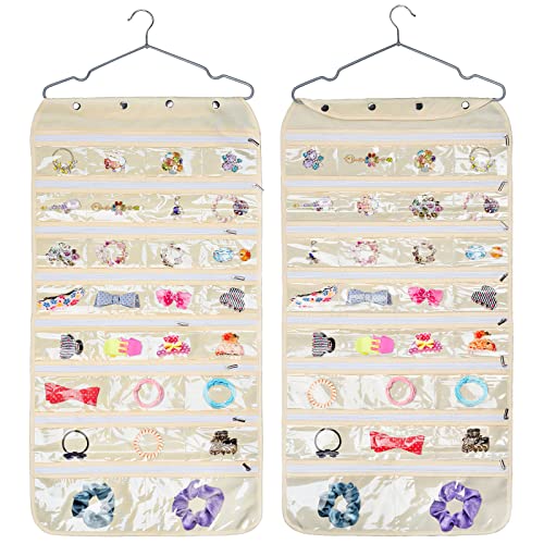 Luney Hanging Jewelry Organizer with Zippers, 56 Pockets Earring Holder Organizer with Pockets for Woman, for Hanging Earrings, Necklaces, Bracelets, Rings, Storage, Closet (Beige) - color: beige