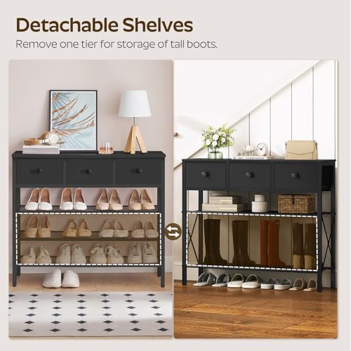 YATINEY 4-Tier Shoe Rack with 3 Drawers, Metal Shoe Organizer for 15 Pairs with Storage Shelves and Wooden Top, for Entryway, Hallway, Foyer, Closet, Black SS34BB - color: Black, size: 4 Tiers (31.2"H)