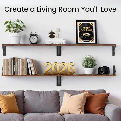 BAYKA Wall Shelves for Bedroom Decor, Floating Shelves for Wall, Display Mounted Rustic Wood Shelf for Books,Plants,Corner Shelves for Bathroom,Kitchen,Living Room(Rustic Brown，23in，Set of 4) - color: C. Rustic Brown Board & Black Brackets, size: 23-inch