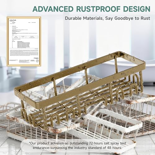 Veken Shower Caddy 6-Pack, No Drilling & Rustproof, Waterproof Adhesive Shelves Rack with Soap Holder, Large Capacity Bathroom Organizers and Storage, Wall-Mounted Kitchen & Home Decor, Matte Gold - color: L. Matte Gold