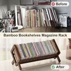 Premium Desktop Bookshelf Organizer, Small Bamboo Desk Book Rack Shelf for Magazine, Cookbook,Books, Retro Brown Table Top Bookcase Shelves Holder Storage, Wooden Tabletop Holders Racks for Countertop