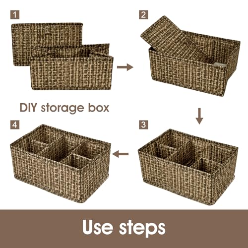 VERONLY Cosmetic Storage Bins Makeup Organizer, Adjustable Multifunction Storage Box Desk Drawer Divider for Makeup Brushes, Bathroom Countertop or Dresser, Set of 4 - style: Brown 4PC
