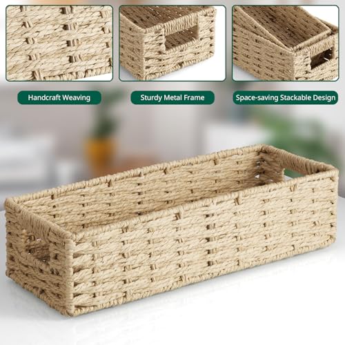 dreamkey Set of 2 Wicker Toilet Paper Storage Baskets, Hand-Woven Paper Rope Bathroom Organizer for Toilet Tank Top & Countertop, Decorative Nesting Baskets with Handles, Beige - style: Paper Rope