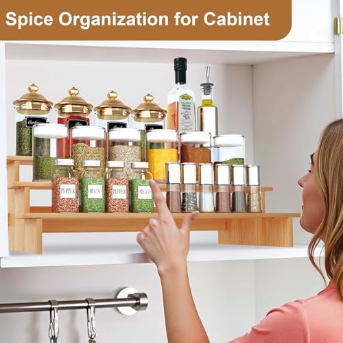 JinDoWin 3 Tiered Spice Rack Organizer for Cabinet,Spice Organization for Cabinet,Seasoning Organizer,Spice Shelf and Spice Organizer for Cabinet,Pantry Organizers and Storage (1 Pack, Medium) - color: 1 Pack, size: Medium