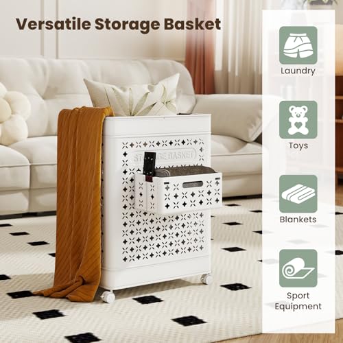 Giantex 75L Collapsible Laundry Baskets with Wheels, Foldable Laundry Basket with Wheels, Handles & Underwear Basket, Large Plastic Laundry Hamper for Bathroom, Bedroom, Dorm
