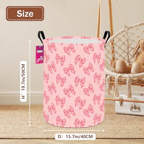 Laundry Hamper Large Canvas Fabric Lightweight Storage Basket/Toy Organizer/Dirty Clothes Collapsible Waterproof for College Dorms, Boys and Girls Bedroom,Bathroom(Pink bowknots) - color: Pink bowknots