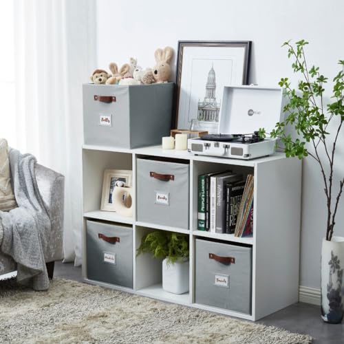 DECOMOMO Storage Baskets, 13x15x13 Storage Cube Bins with Labels for Organizing Shelves Kallax (Kallax / 4pcs, Grey) - color: Grey, size: Kallax 13" x 15" / 4pcs