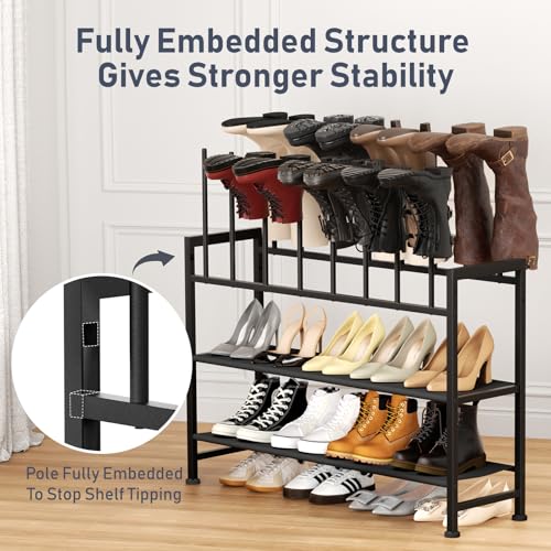 DIMJ Boot Rack 4-Tier - Black Metal Boot Storage Rack for Tall Boots Organizer Tall Boots, Multiuse Shoe Rack for Boots, Sneakers, High-Heel, Entryway, Fits 8 Pairs - size: 4 Tier - 8 Pairs