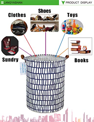 LANGYASHAN Laundry Basket Canvas Fabric Collapsible Organizer Basket for Storage Bin Toy Bins Gift Baskets Bedroom Clothes Children Nursery Hamper (Blue Stripes) - color: Blue Stripes