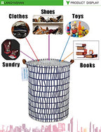 LANGYASHAN Laundry Basket Canvas Fabric Collapsible Organizer Basket for Storage Bin Toy Bins Gift Baskets Bedroom Clothes Children Nursery Hamper (Blue Stripes) - color: Blue Stripes