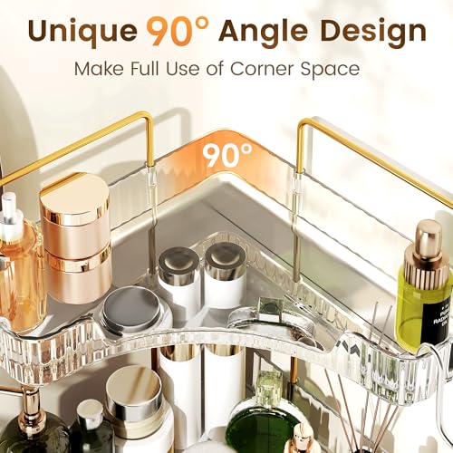 Corner Bathroom Counter Organizer 3-Tier Bathroom Organizer Countertop with Hooks Perfume Organizers Storage Shelf for Makeup & Skincare Dresser-Clear - color: Clear, size: 3 Tier