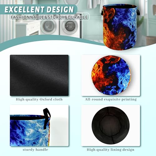Red Blue Fire Flame Laundry Basket Foldable With Handles Cool Tote Bag Oxford Cloth Colorful Laundry Hamper Clothes Storage Bucket Toy Organizer For Bathroom/Laundry/Bedroom 18.9" x 16.5 " - color: Cool Red and Blue Fire Flame