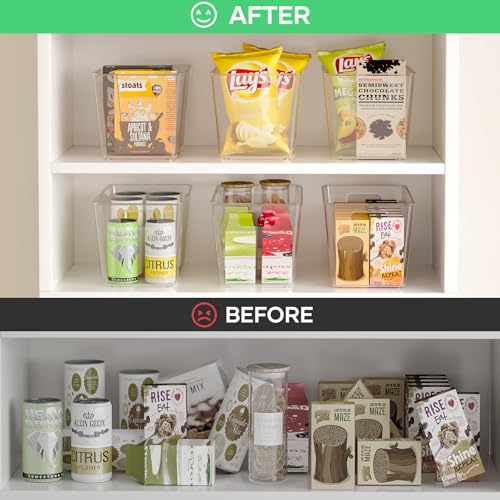 4 Pack Clear Plastic Storage Bins, 11" Large Pantry Organizer Bins with Handles, Plastic Containers for Refrigerator,BPA-Free Perfect for Kitchen,Fridge,Cabinet,Pantry,Bathroom,Closet Organization - color: 4 Pack