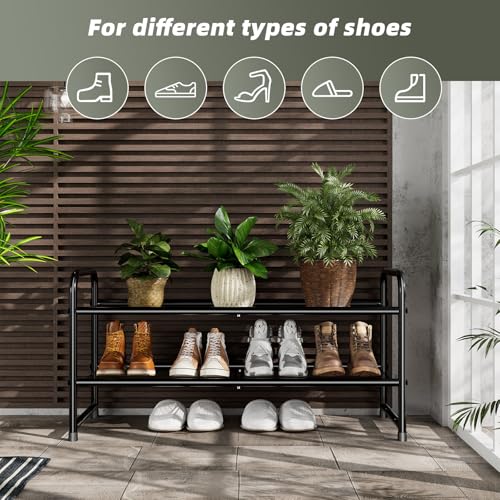 SUFAUY 2-Tier Mesh Shoe Rack, Closet Metal 33" Wide Shoe Shelf Heavy Duty, Black - color: Black, size: 2 Tier
