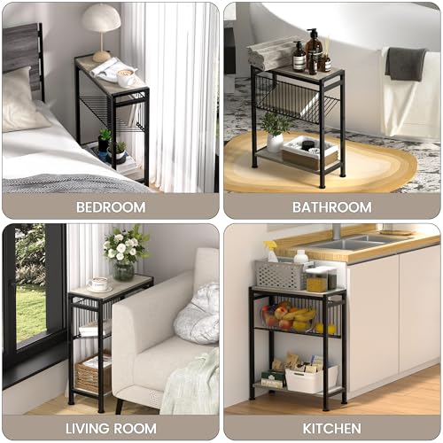 Small Side Table for Small Space, 3-Tier Narrow End Table with Magazine Holder, Slim Nightstand, Skinny Snack Couch Table in Living Room, Bedroom, Study, Kitchen and Balcony (Greige) - color: Greige