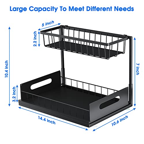 Under Sink Organizer, 2 Tier Pull-Out Cabinet Storage Shelf, Rust-Resistant Metal Organizer for Kitchen Bathroom Laundry Room, No Tools Installation, 1 Pack Black - color: 1 Pack-Black