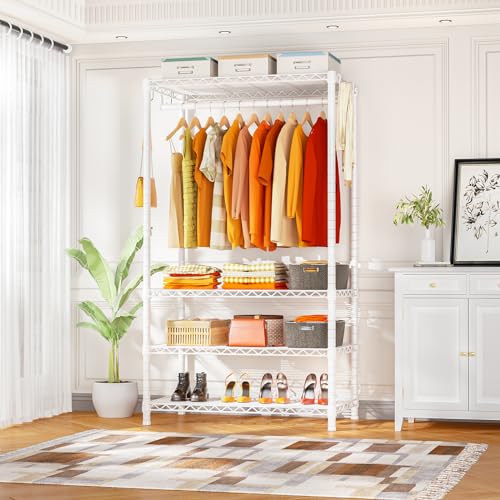 Ulif H4 Portable Closets, 4-Tier Metal Clothes Garment Rack for Bedroom and Cloakroom, Clothing Closet Storage and Organizer Wardrobe, 35.4" W x 14" D x 76.4" H, White - color: White, size: H4